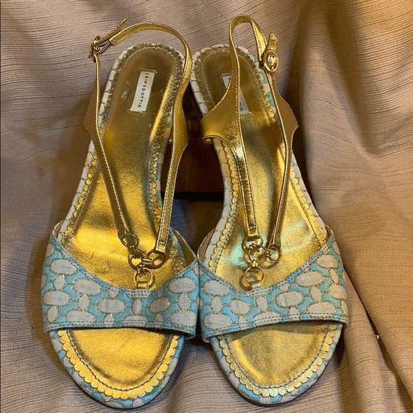 Leifsdottir NWOT gold thread leather sandals - Picture 1 of 12